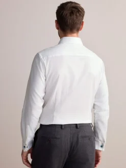 Wit - Slim Fit - Signature premium 100% katoenen overhemd met textuur