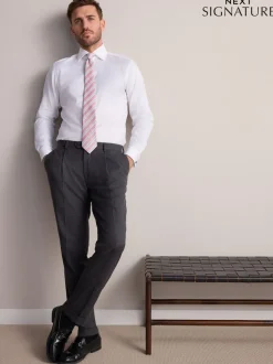 Wit - Slim Fit - Signature premium 100% katoenen overhemd met textuur