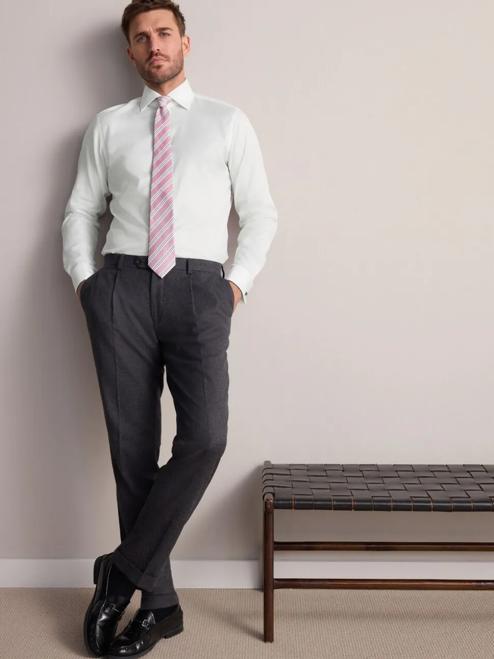 Wit - Slim Fit - Signature premium 100% katoenen overhemd met textuur