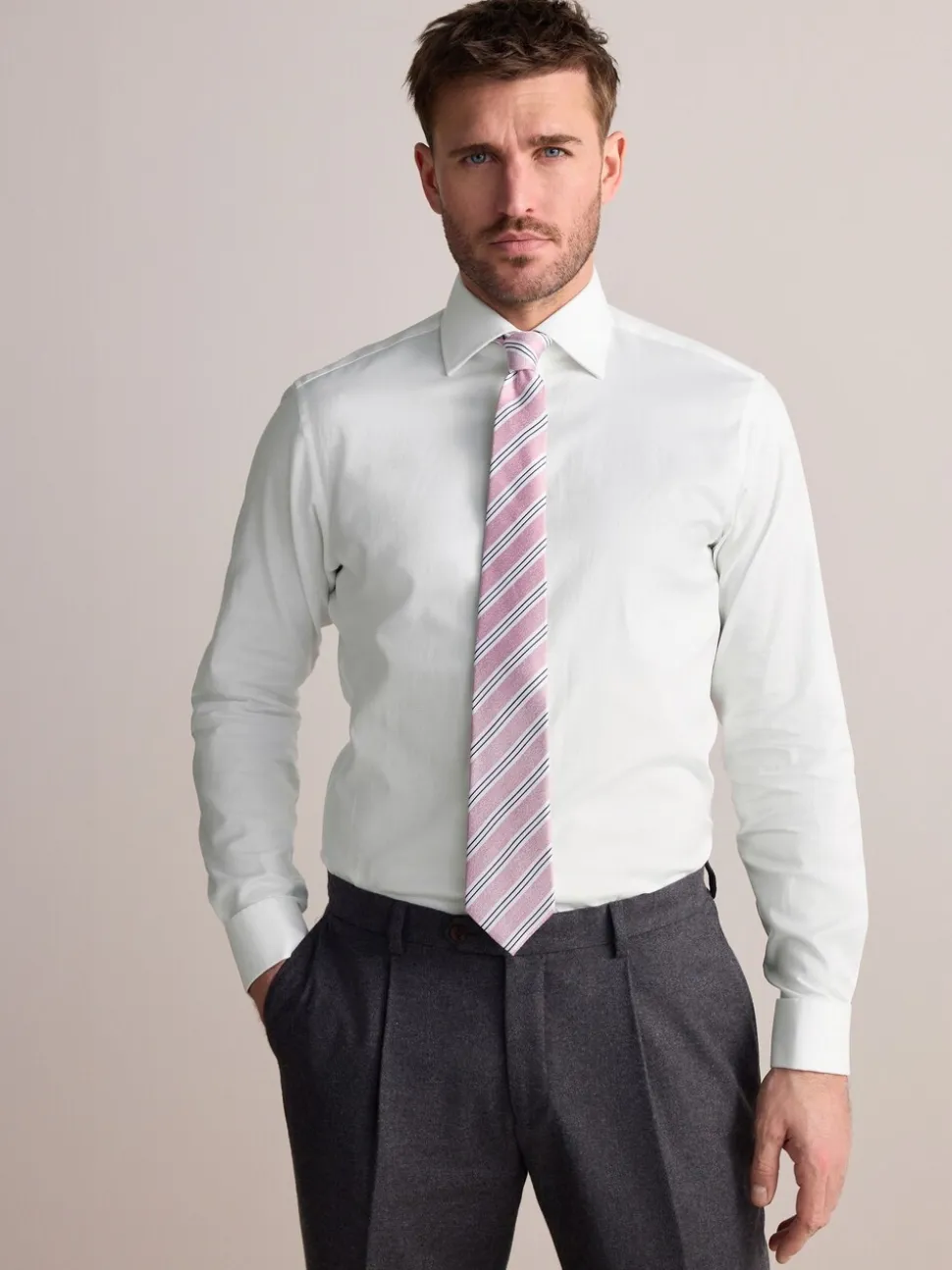 Wit - Slim Fit - Signature premium 100% katoenen overhemd met textuur