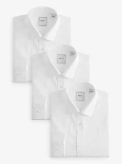 Wit - Slim Fit - Strijkvrije slimme overhemden met enkele manchet 3 pak