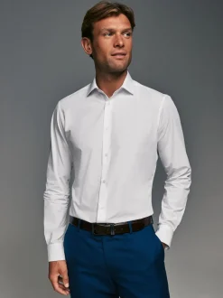Wit - Slim Fit - Strijkvrije slimme overhemden met enkele manchet 3 pak