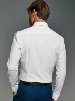 Wit - Slim Fit - Strijkvrije slimme overhemden met enkele manchet 3 pak