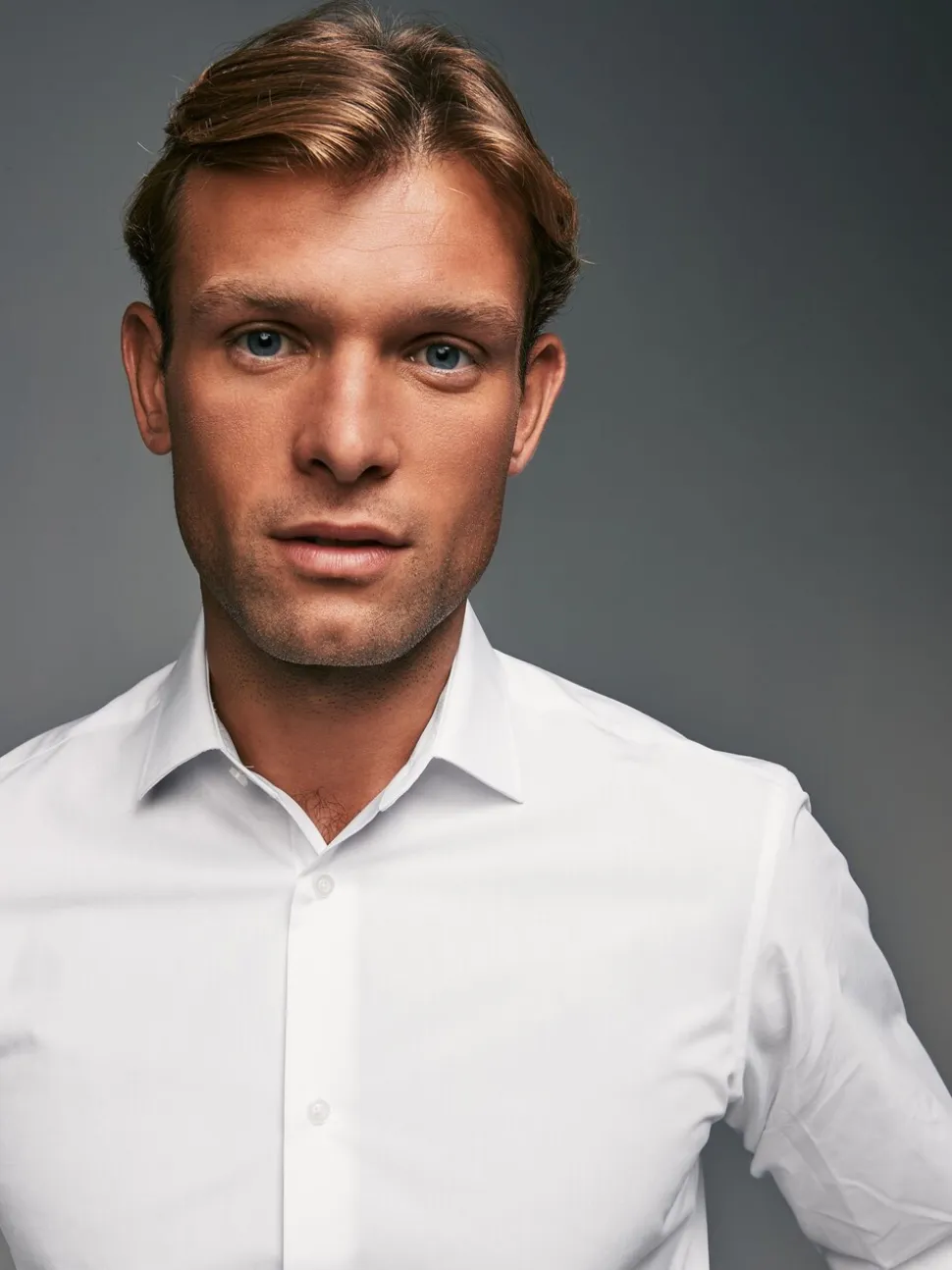 Wit - Slim Fit - Strijkvrije slimme overhemden met enkele manchet 3 pak
