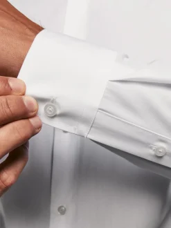 Wit - Slim Fit - Strijkvrije slimme overhemden met enkele manchet 3 pak