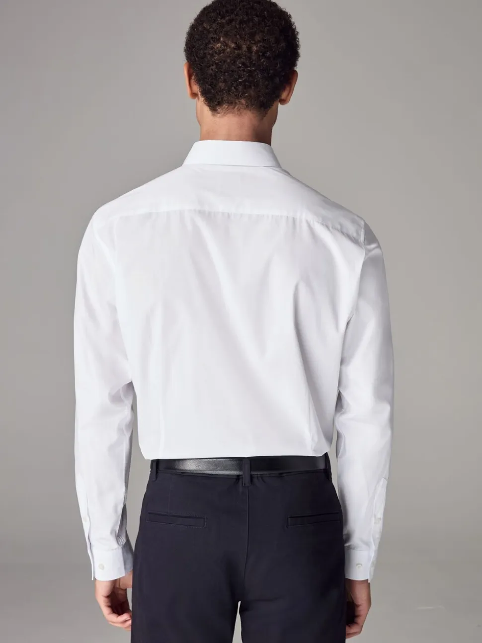 Wit - Slim Fit - Strijkvrij net overhemd met enkele manchet