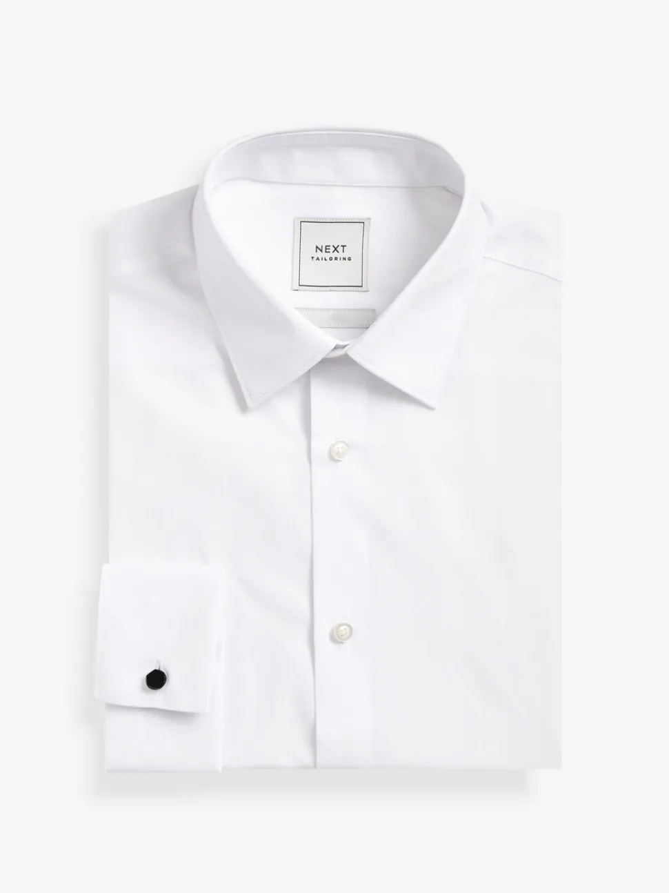 Wit - Slim Fit - Strijkvrij net overhemd met dubbele manchet