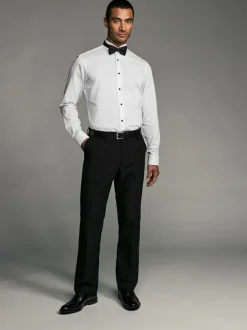 Wit - Slim Fit - Textured Double Cuff Long Sleeve Shirt With Wing Collar And Bow Tie Pack