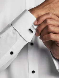 Wit - Slim Fit - Textured Double Cuff Long Sleeve Shirt With Wing Collar And Bow Tie Pack