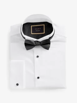 Wit - Slim Fit - Textured Double Cuff Long Sleeve Shirt With Wing Collar And Bow Tie Pack