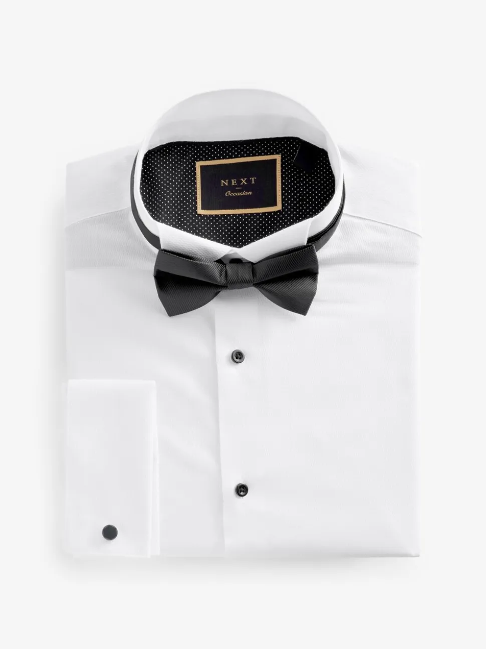 Wit - Slim Fit - Textured Double Cuff Long Sleeve Shirt With Wing Collar And Bow Tie Pack