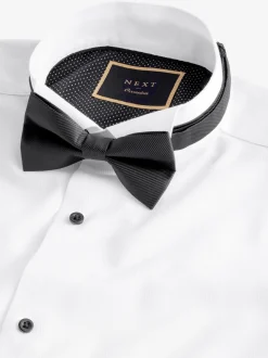 Wit - Slim Fit - Textured Double Cuff Long Sleeve Shirt With Wing Collar And Bow Tie Pack