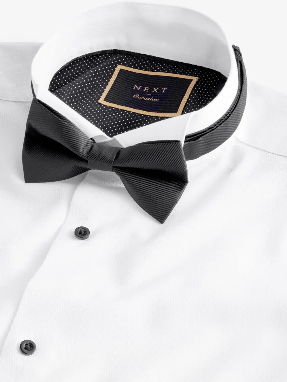 Wit - Slim Fit - Textured Double Cuff Long Sleeve Shirt With Wing Collar And Bow Tie Pack