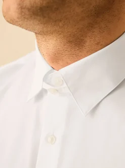 Wit - Slim fit, eenvoudig te strijken, net Oxford-overhemd met kraaglusje en enkele manchetten