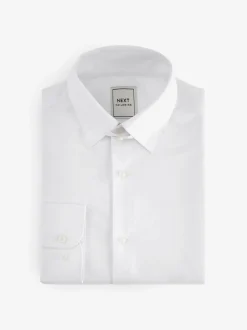 Wit - Slim fit, eenvoudig te strijken, net Oxford-overhemd met kraaglusje en enkele manchetten