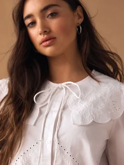 Wit - Statement Collar Broderie Long Sleeve Blouse