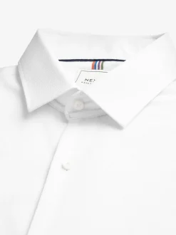 Wit - Strakke Pasvorm - Onderhoudsvriendelijk, getextureerd, slim fit overhemd met enkele manchet