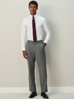 Wit - Strakke Pasvorm - Textured Long Sleeve Formal Shirt with Trim