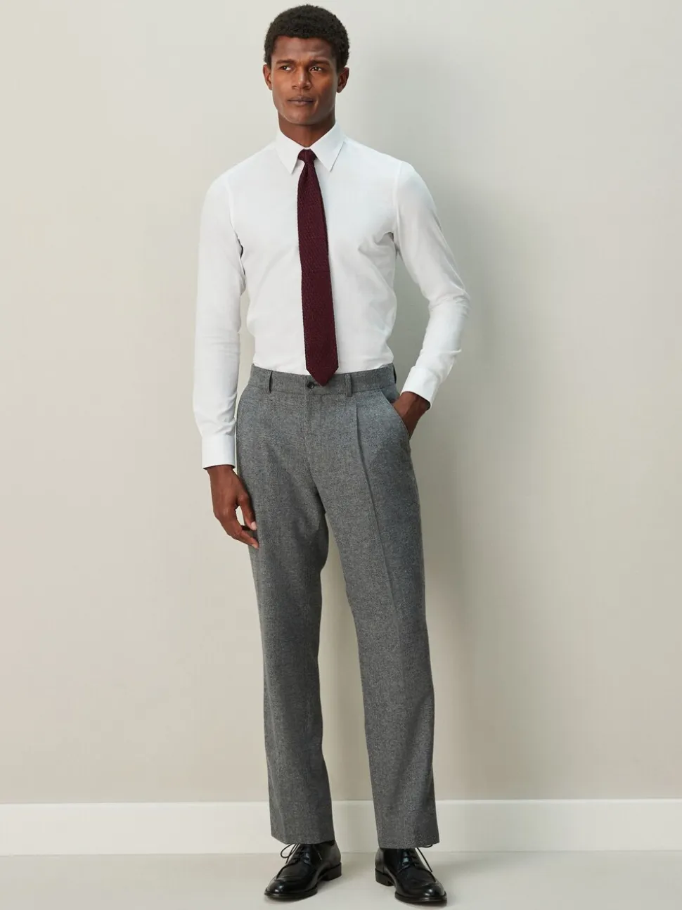 Wit - Strakke Pasvorm - Textured Long Sleeve Formal Shirt with Trim