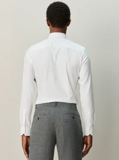 Wit - Strakke Pasvorm - Textured Long Sleeve Formal Shirt with Trim