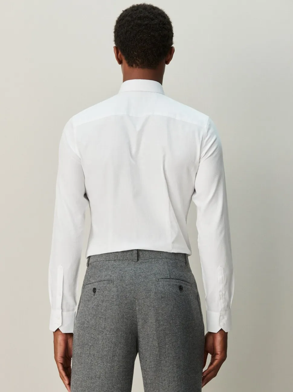 Wit - Strakke Pasvorm - Textured Long Sleeve Formal Shirt with Trim