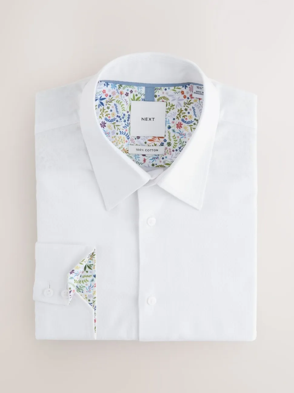 Wit - Strakke Pasvorm - Textured Long Sleeve Formal Shirt with Trim
