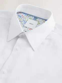 Wit - Strakke Pasvorm - Textured Long Sleeve Formal Shirt with Trim