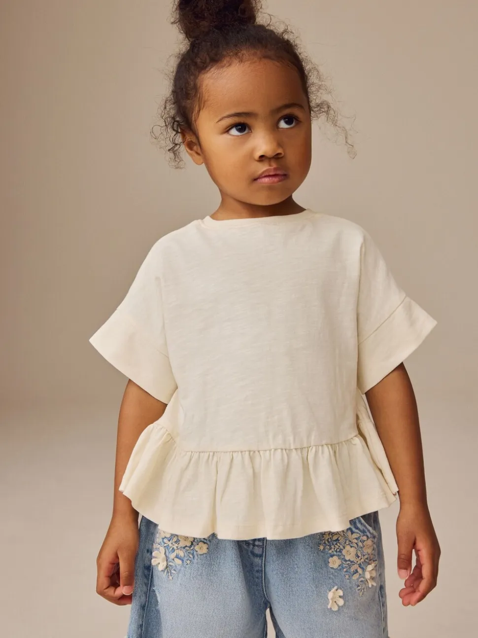 Wit - T-shirt met peplum en korte mouwen (3mnd -7jr)