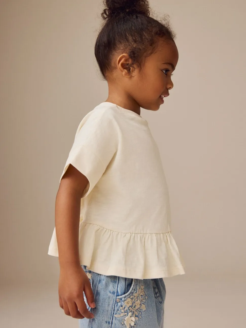 Wit - T-shirt met peplum en korte mouwen (3mnd -7jr)