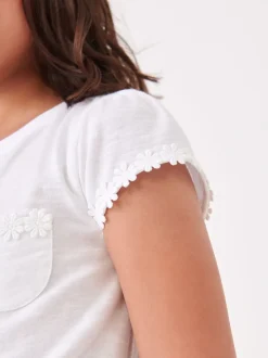 Wit - T-shirt met zakje en madeliefjesprint (1,5-16 jr)
