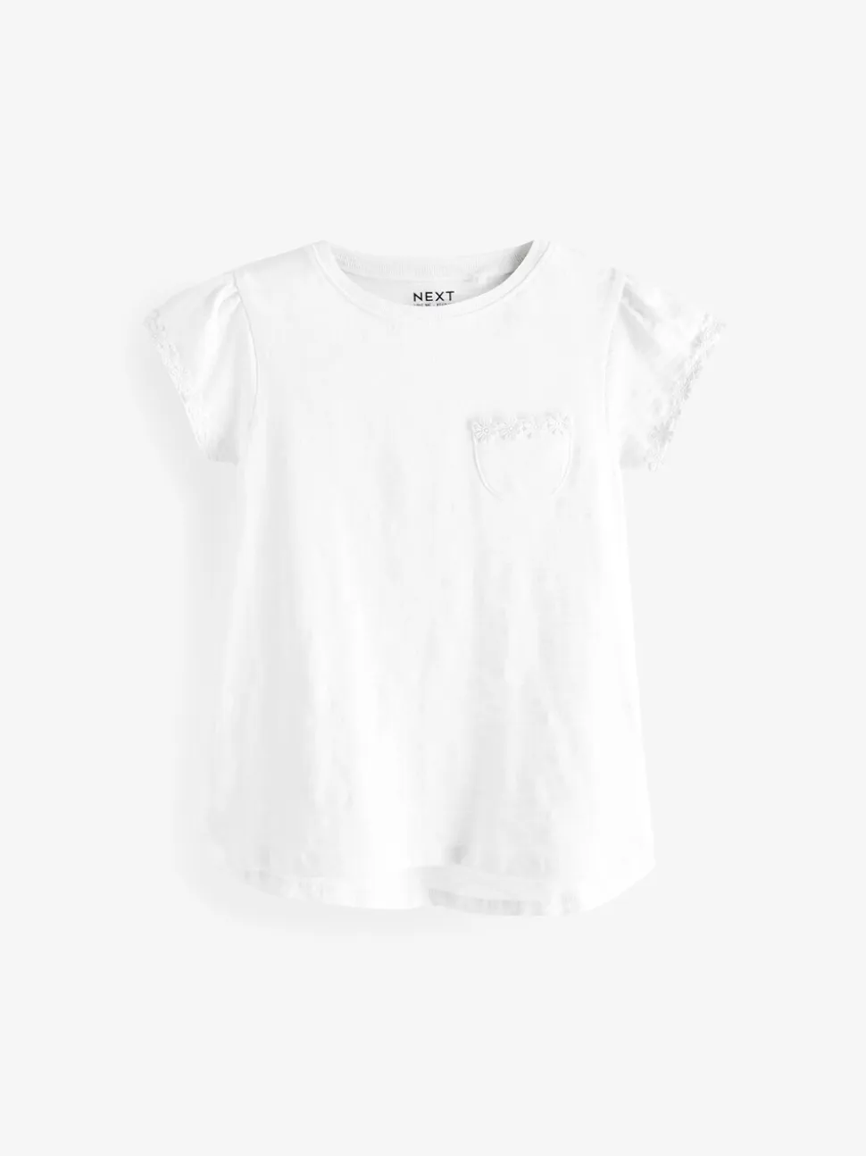 Wit - T-shirt met zakje en madeliefjesprint (1,5-16 jr)