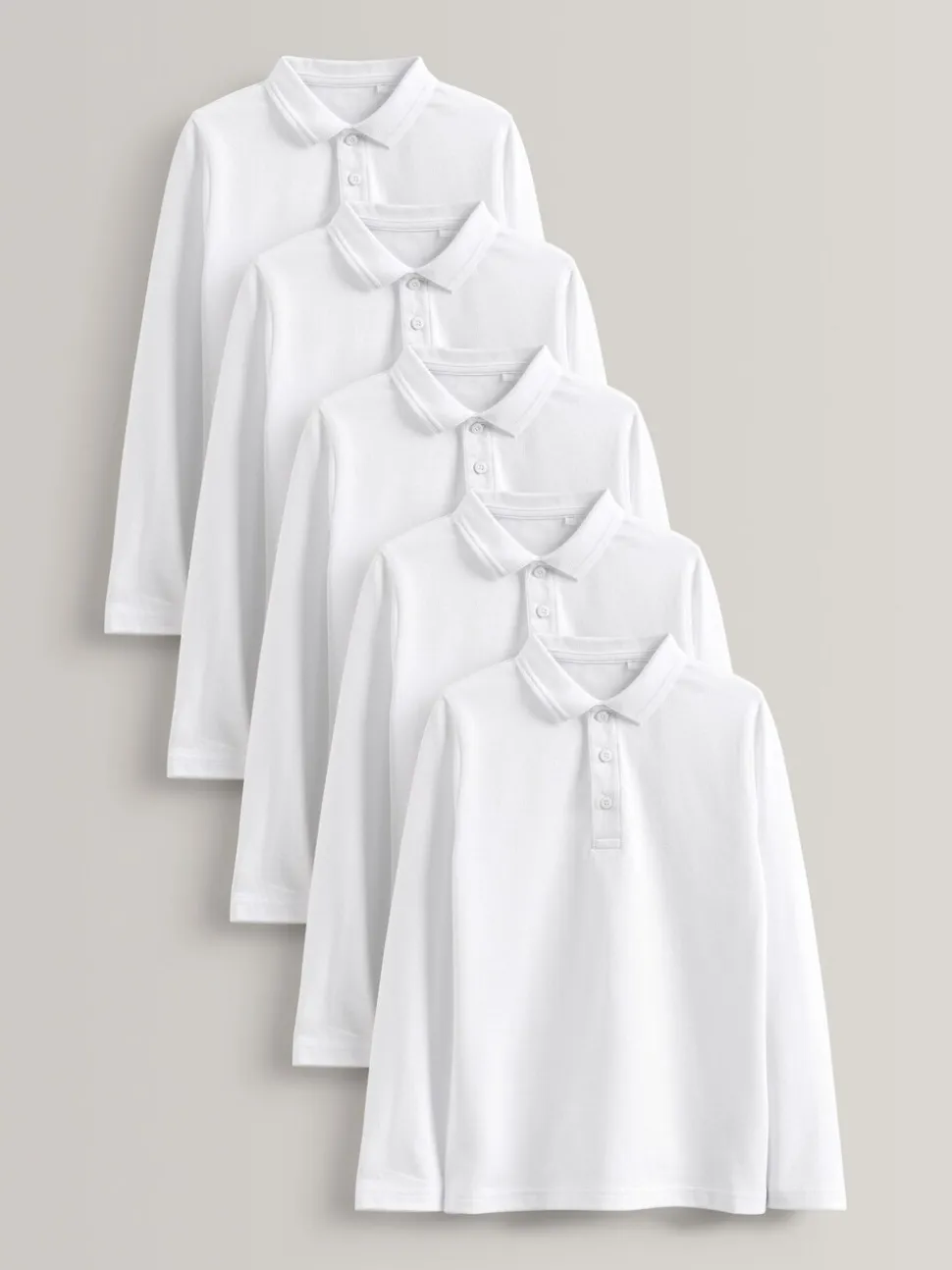 Wit - Verpakking van 5 100% katoenen schoolpoloshirts met lange mouwen (3-16 jr)