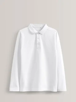 Wit - Verpakking van 5 100% katoenen schoolpoloshirts met lange mouwen (3-16 jr)