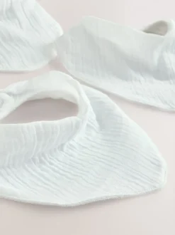 Wit - Verpakking van 3 babyslabbetjes van mousseline