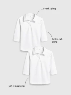 Wit - Verpakking van 2 katoenen jersey schoolblouses met stretch en 3/4-mouwen (3-16 jr)