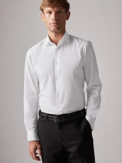 Wit - Verpakking van 4 onderhoudsvriendelijke slim fit smart overhemden met enkele manchetten