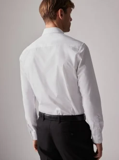 Wit - Verpakking van 4 onderhoudsvriendelijke slim fit smart overhemden met enkele manchetten