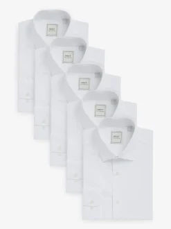 Wit - Verpakking van 5 onderhoudsvriendelijke slim fit smart overhemden met enkele manchetten