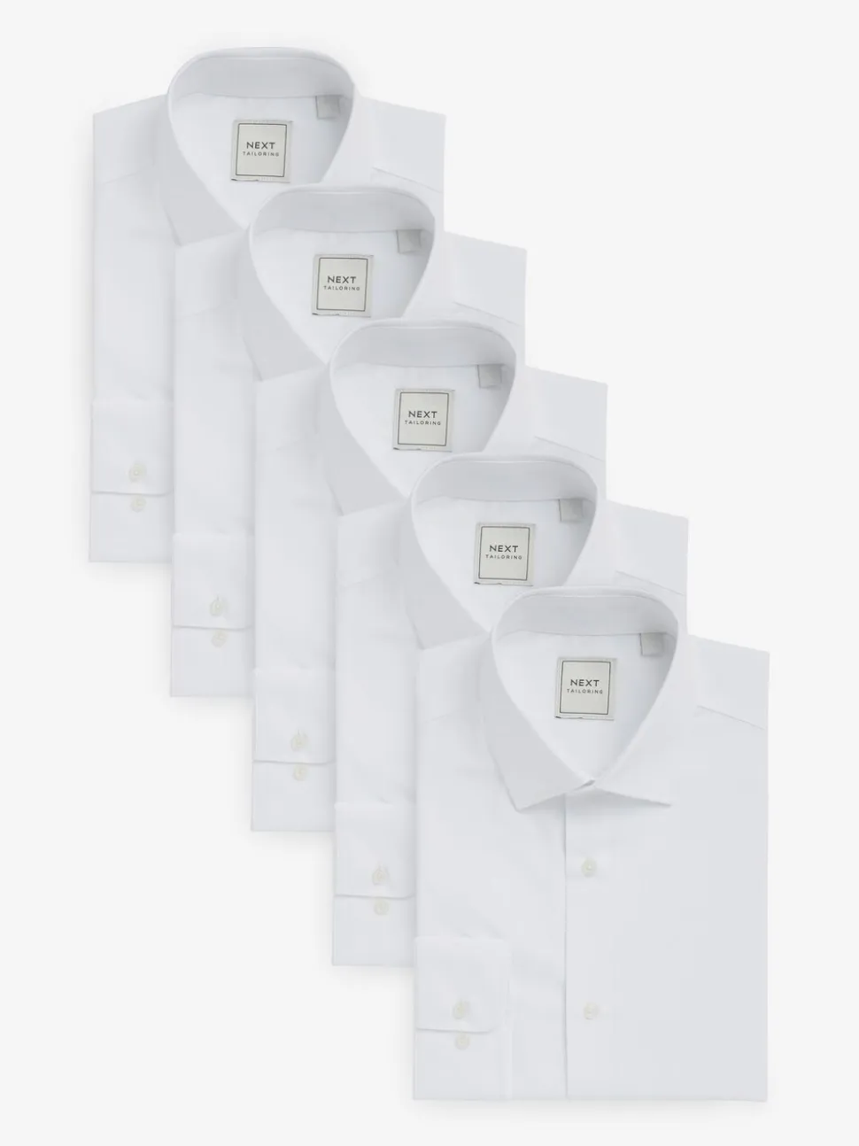 Wit - Verpakking van 5 onderhoudsvriendelijke slim fit smart overhemden met enkele manchetten