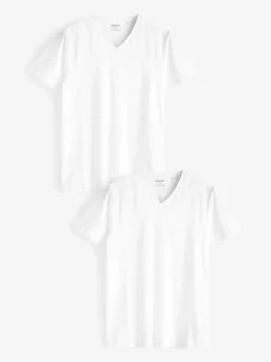 Wit - Verpakking van 2 slim-fit 100% katoenen T-shirts met V-hals en laagjes
