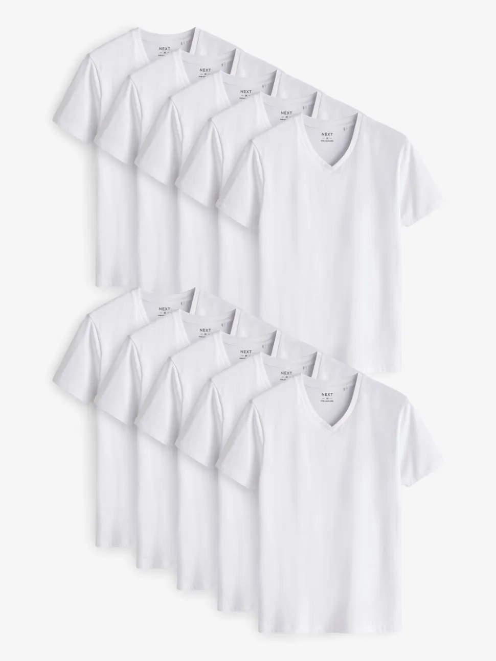 Wit - Verpakking van 10 slim-fit 100% katoenen T-shirts met V-hals en laagjes