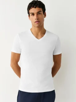 Wit - Verpakking van 10 slim-fit 100% katoenen T-shirts met V-hals en laagjes