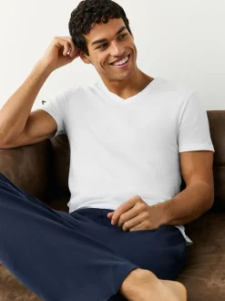 Wit - Verpakking van 10 slim-fit 100% katoenen T-shirts met V-hals en laagjes