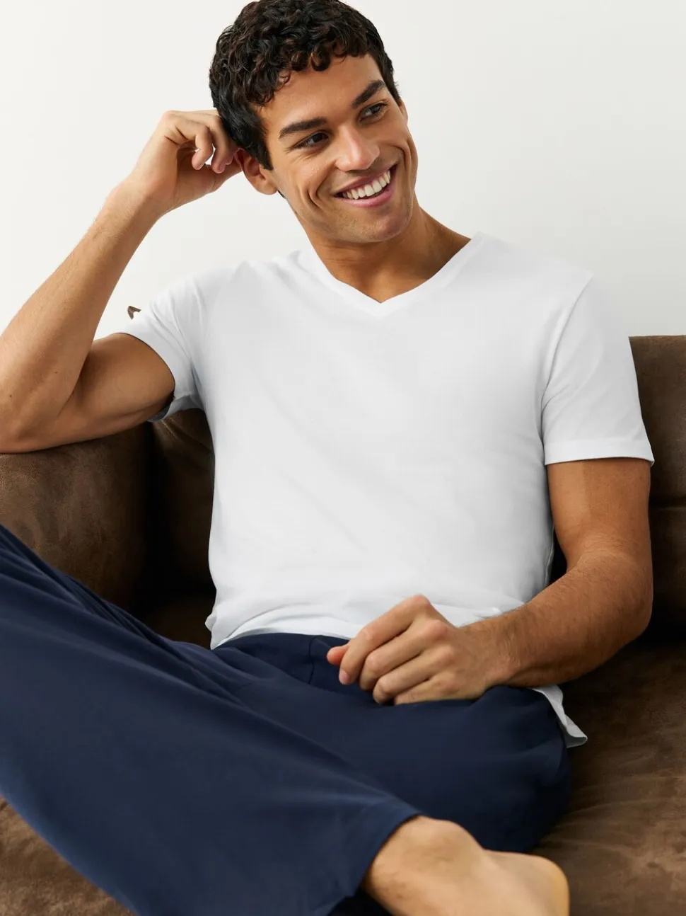 Wit - Verpakking van 10 slim-fit 100% katoenen T-shirts met V-hals en laagjes