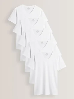 Wit - Verpakking van 5 slim-fit 100% katoenen T-shirts met V-hals en laagjes