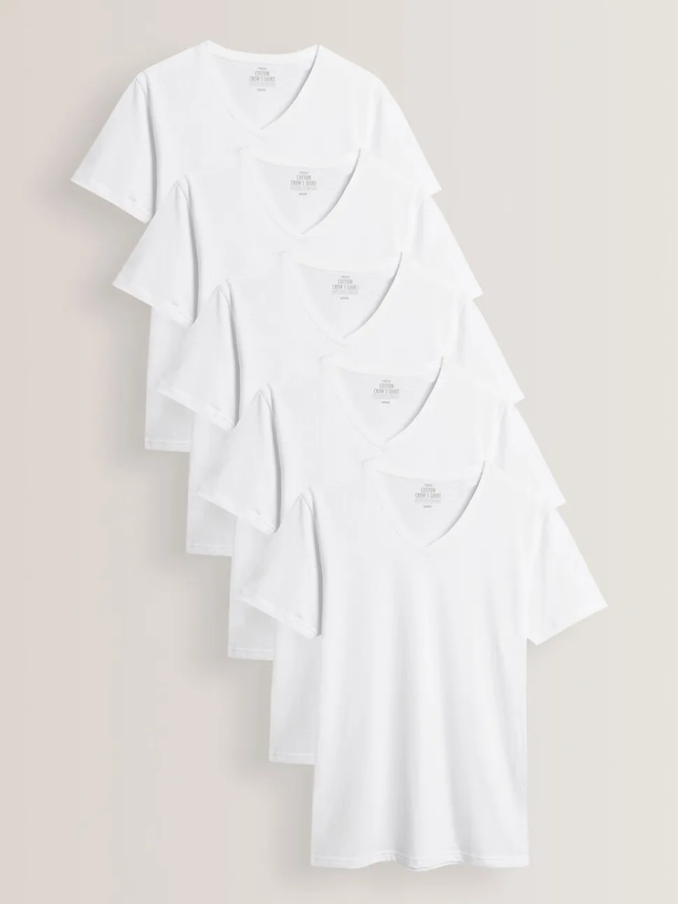 Wit - Verpakking van 5 slim-fit 100% katoenen T-shirts met V-hals en laagjes