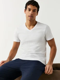 Wit - Verpakking van 5 slim-fit 100% katoenen T-shirts met V-hals en laagjes