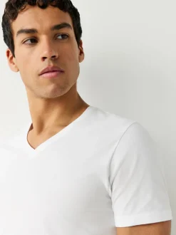 Wit - Verpakking van 5 slim-fit 100% katoenen T-shirts met V-hals en laagjes
