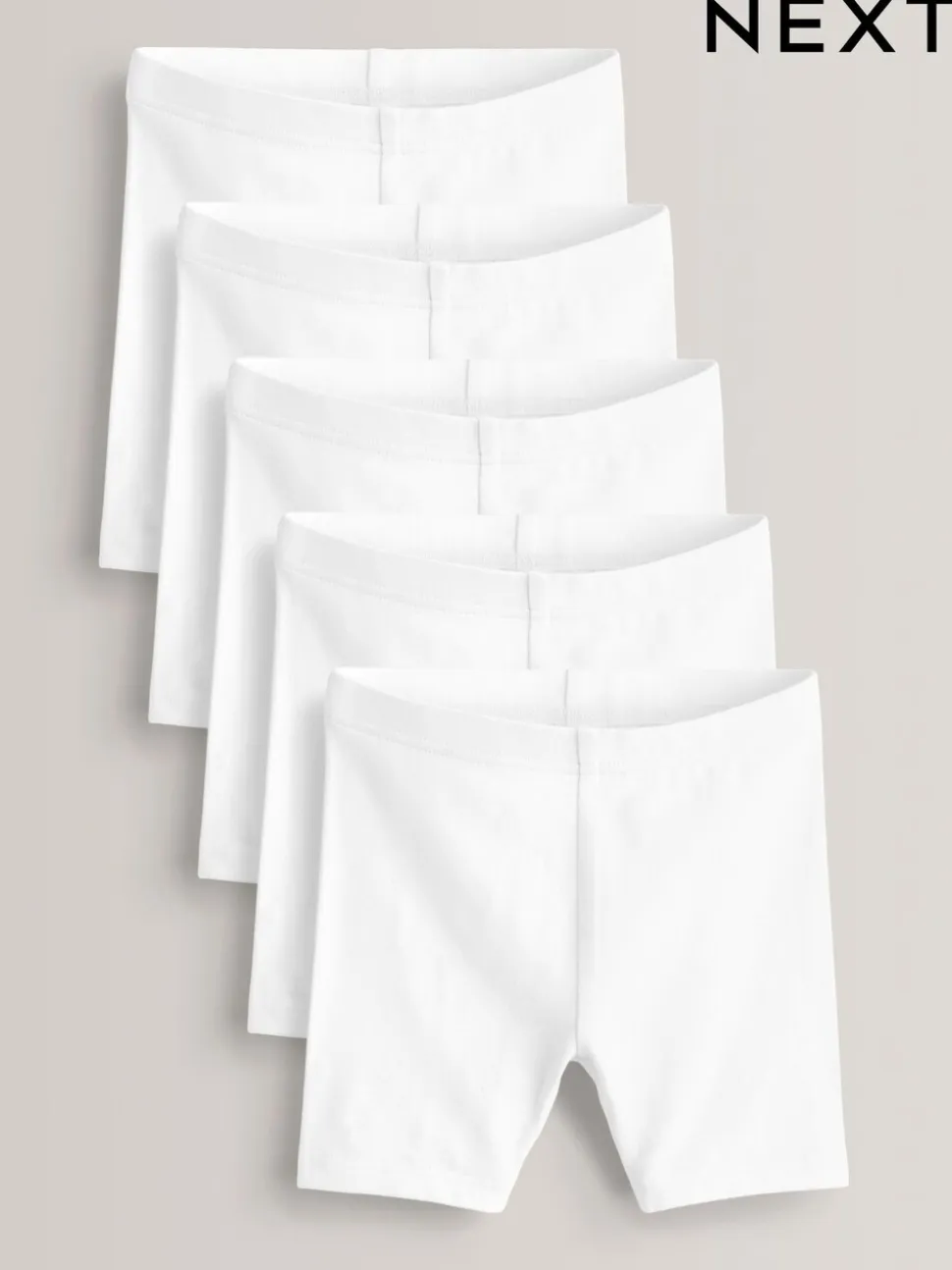 Wit - Verpakking van 5 stretchy fietsshorts met hoog katoengehalte (3-16jr)