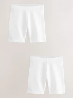 Wit - Verpakking van 2 stretchy fietsshorts met hoog katoengehalte (3-16jr)